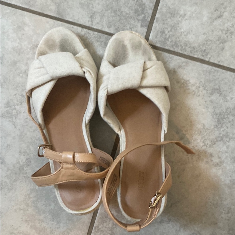 Cream Wedges with Ankle Strap